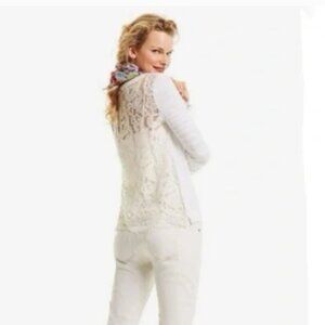 CAbi Sophia 5005, XS, White Sweater, Lace Back, Long Sleeve,  Crew Neck